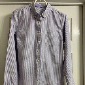 Unbranded Women's Purple and White Button-Down Blouse, Size L